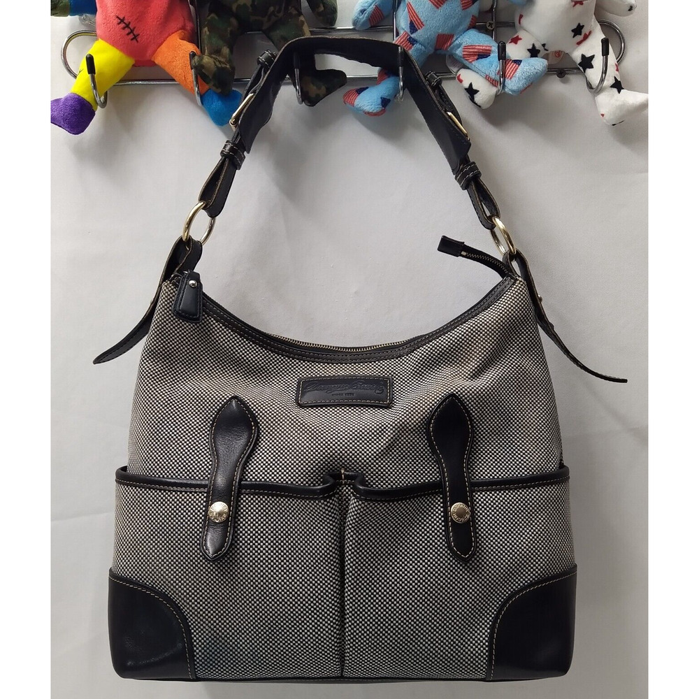 Dooney & Bourke Gray Canvas Leather Trim Front Pockets Zipper Hobo Shoulder Bag - Picture 16 of 16